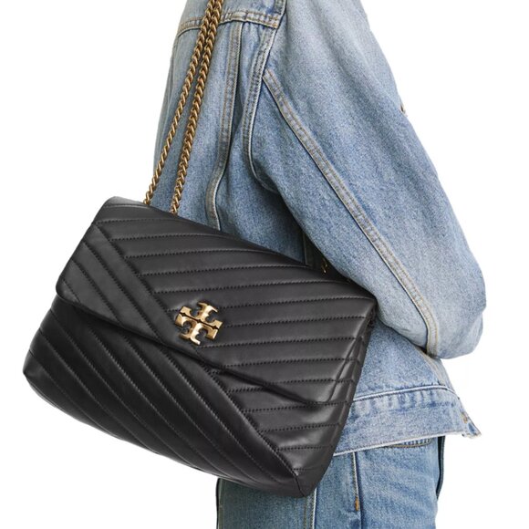 Tory Burch Handbags - TORY BURCH Kira Chevron Convertible Shoulder Bag Purse Black Nappa Leather LN